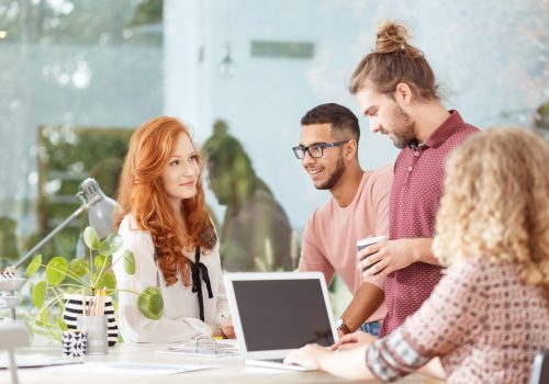 Mixed,Race,Workers,Brainstorming,At,The,Advertising,Agency,Business,Office